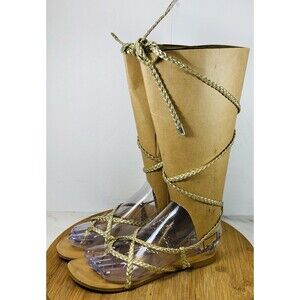 Colin Stuart Braided Gladiator Ankle Wrap Sandals 5 Gold